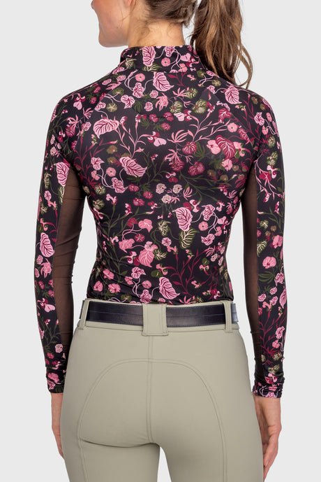 Black Modern Begonia Long Sleeve 1/4 Zip Sun Shirt - [Kastel]