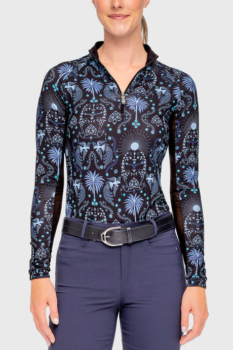 Long Sleeve French Blue Regal Palm 1/4 Zip Sun Shirt - [Kastel]
