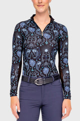 Long Sleeve French Blue Regal Palm 1/4 Zip Sun Shirt - [Kastel]