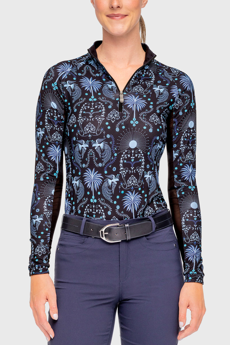 Long Sleeve French Blue Regal Palm 1/4 Zip Sun Shirt - [Kastel]