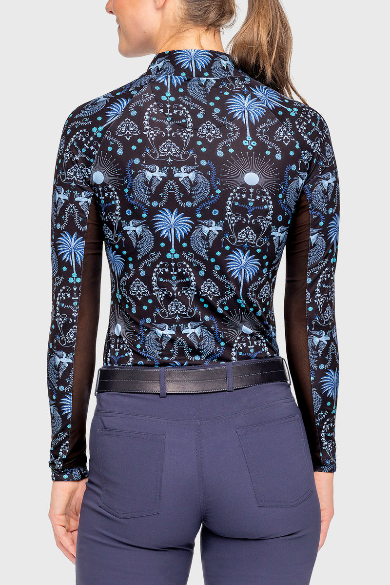 Long Sleeve French Blue Regal Palm 1/4 Zip Sun Shirt - [Kastel]