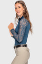 Sailor Blue Floral Lace Raglan Long Sleeve 1/4 Zip Shirt - [Kastel]