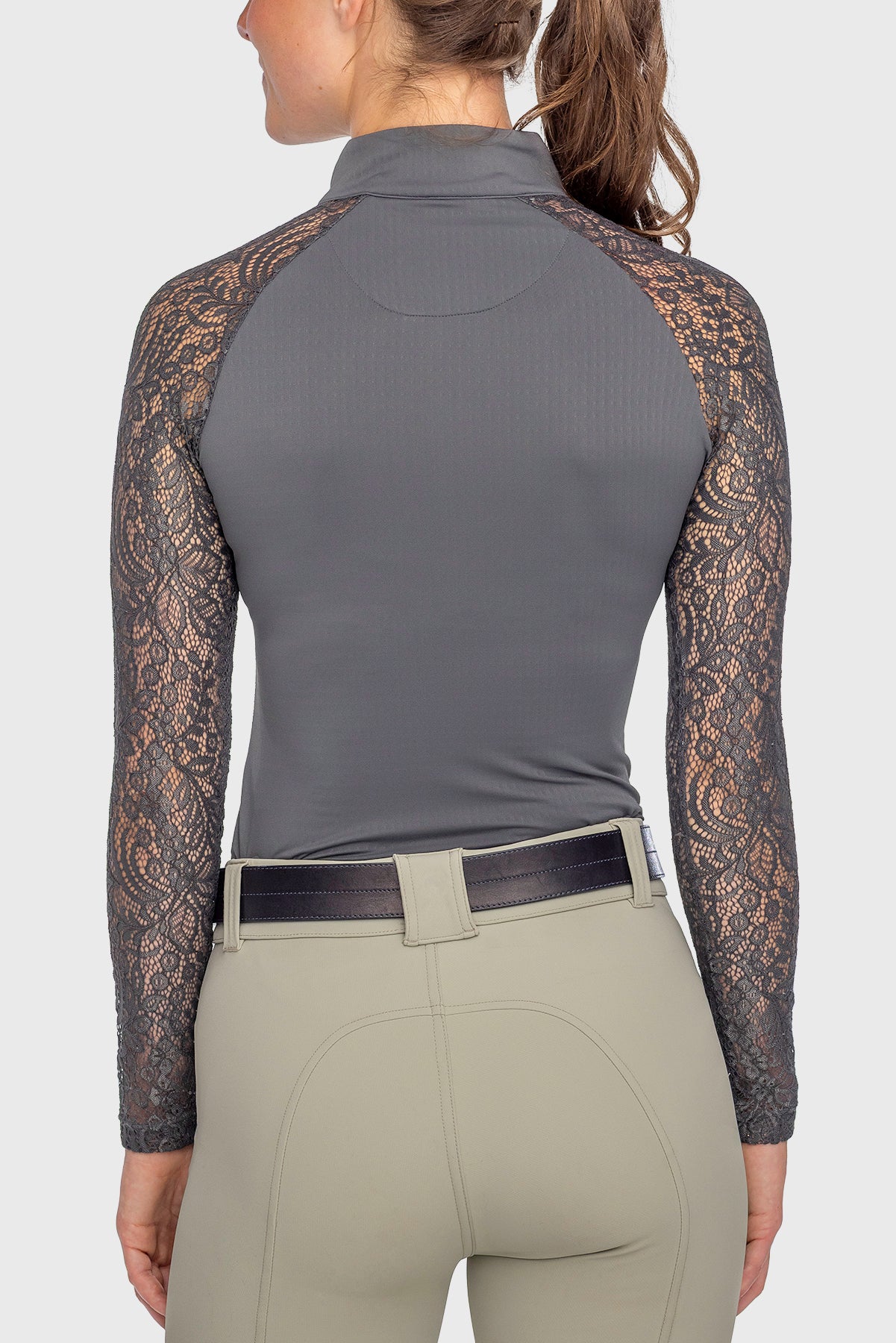 Slate Floral Lace Raglan Long Sleeve 1/4 Zip Shirt - [Kastel]