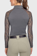 Slate Floral Lace Raglan Long Sleeve 1/4 Zip Shirt - [Kastel]