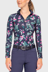 Long Sleeve Navy Garden Blooms  1/4 Zip Sun Shirt - [Kastel]