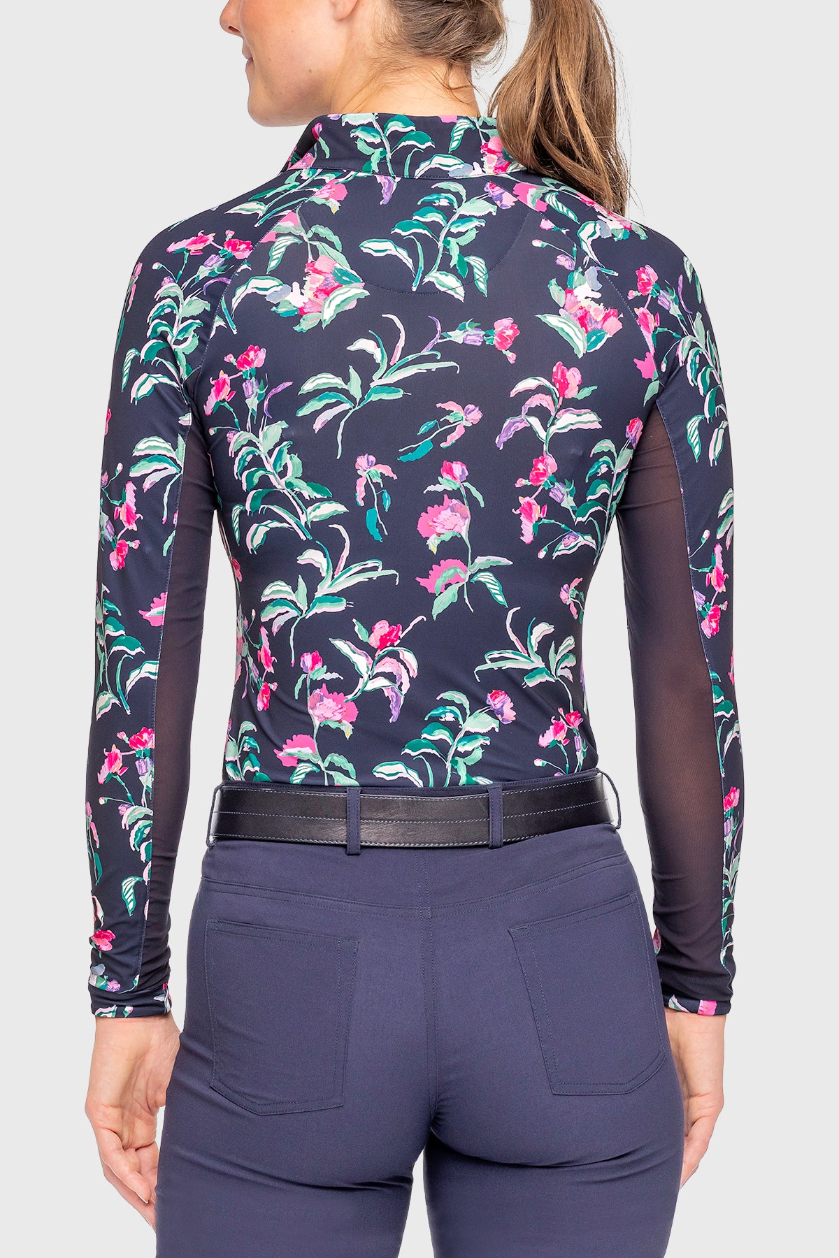 Long Sleeve Navy Garden Blooms  1/4 Zip Sun Shirt - [Kastel]