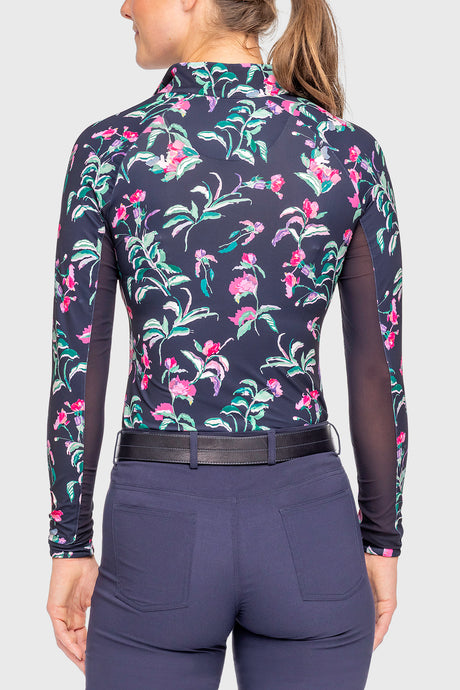 Long Sleeve Navy Garden Blooms  1/4 Zip Sun Shirt - [Kastel]