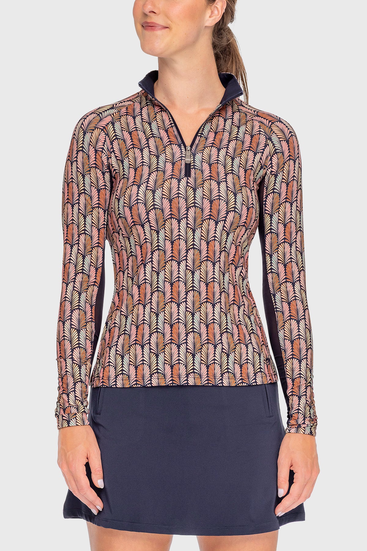 Long Sleeve Navy Plumes 1/4 Zip Sun Shirt - [Kastel]