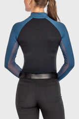 Long Sleeve Sailor Blue and Black Color Block 1/4 Zip Sun Shirt - [Kastel]