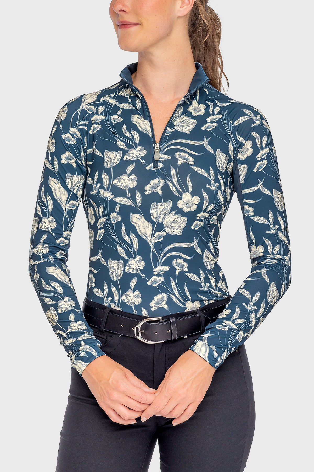 Sailor Blue French Tulip Long Sleeve 1/4 Zip Sun Shirt - [Kastel]
