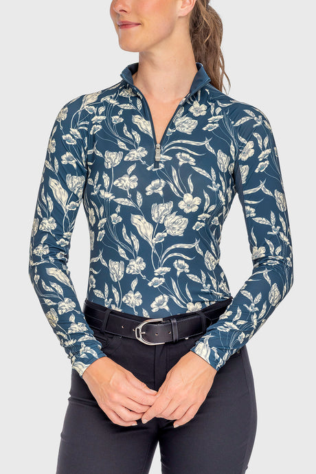 Sailor Blue French Tulip Long Sleeve 1/4 Zip Sun Shirt - [Kastel]