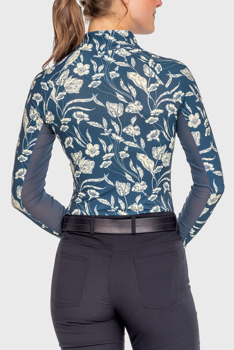 Sailor Blue French Tulip Long Sleeve 1/4 Zip Sun Shirt - [Kastel]