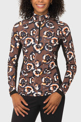 Chocolate Brown Pansies 1/4 Zip Long Sleeve Sun Shirt w/Side Panels Kastel Denmark US