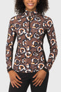 Chocolate Brown Pansies 1/4 Zip Long Sleeve Sun Shirt w/Side Panels Kastel Denmark US