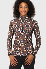 Chocolate Brown Pansies 1/4 Zip Long Sleeve Sun Shirt w/Side Panels Kastel Denmark US