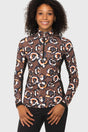 Chocolate Brown Pansies 1/4 Zip Long Sleeve Sun Shirt w/Side Panels Kastel Denmark US