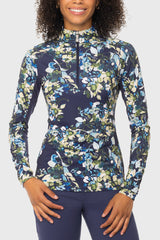 Navy Watercolor Floral 1/4 Zip Long Sleeve Sun Shirt Kastel Denmark US