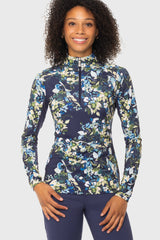 Navy Watercolor Floral 1/4 Zip Long Sleeve Sun Shirt Kastel Denmark US