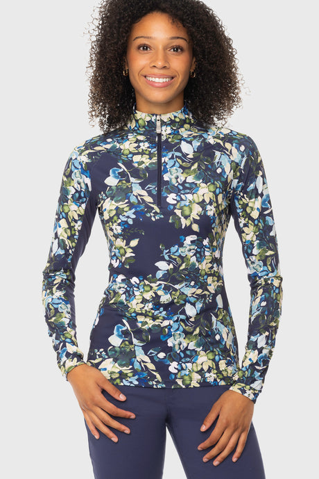 Navy Watercolor Floral 1/4 Zip Long Sleeve Sun Shirt Kastel Denmark US