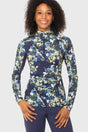 Navy Watercolor Floral 1/4 Zip Long Sleeve Sun Shirt Kastel Denmark US