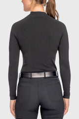 Black Ribbed Knit Crystal Zipper Mock Neck Sweater - [Kastel]