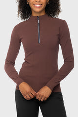 Deep Chocolate Brown Fully Fashioned Knit Sweater w/Crystal Zipper Kastel Denmark US