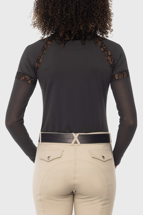 Black 1/4 Zip Long Sleeve Sun Shirt w/ Mesh Sleeves & Lace Insets Kastel Denmark US