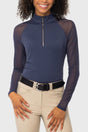 Navy 1/4 Zip Long Sleeve Top w/ Mesh Sleeves & Crystal Zipper Kastel Denmark US
