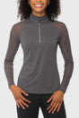 Slate 1/4 Zip Long Sleeve Top w/Mesh Sleeves & Crystal Zipper Kastel Denmark US