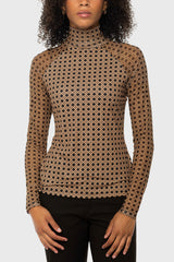 Camel Basketweave Mock Neck Long Sleeve Mesh Raglan Kastel Denmark US