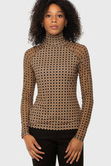 Camel Basketweave Mock Neck Long Sleeve Mesh Raglan Kastel Denmark US