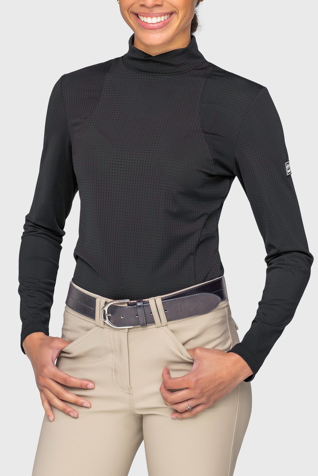 Black Perforated Long Sleeve Mock Neck Sun Shirt Kastel Denmark US