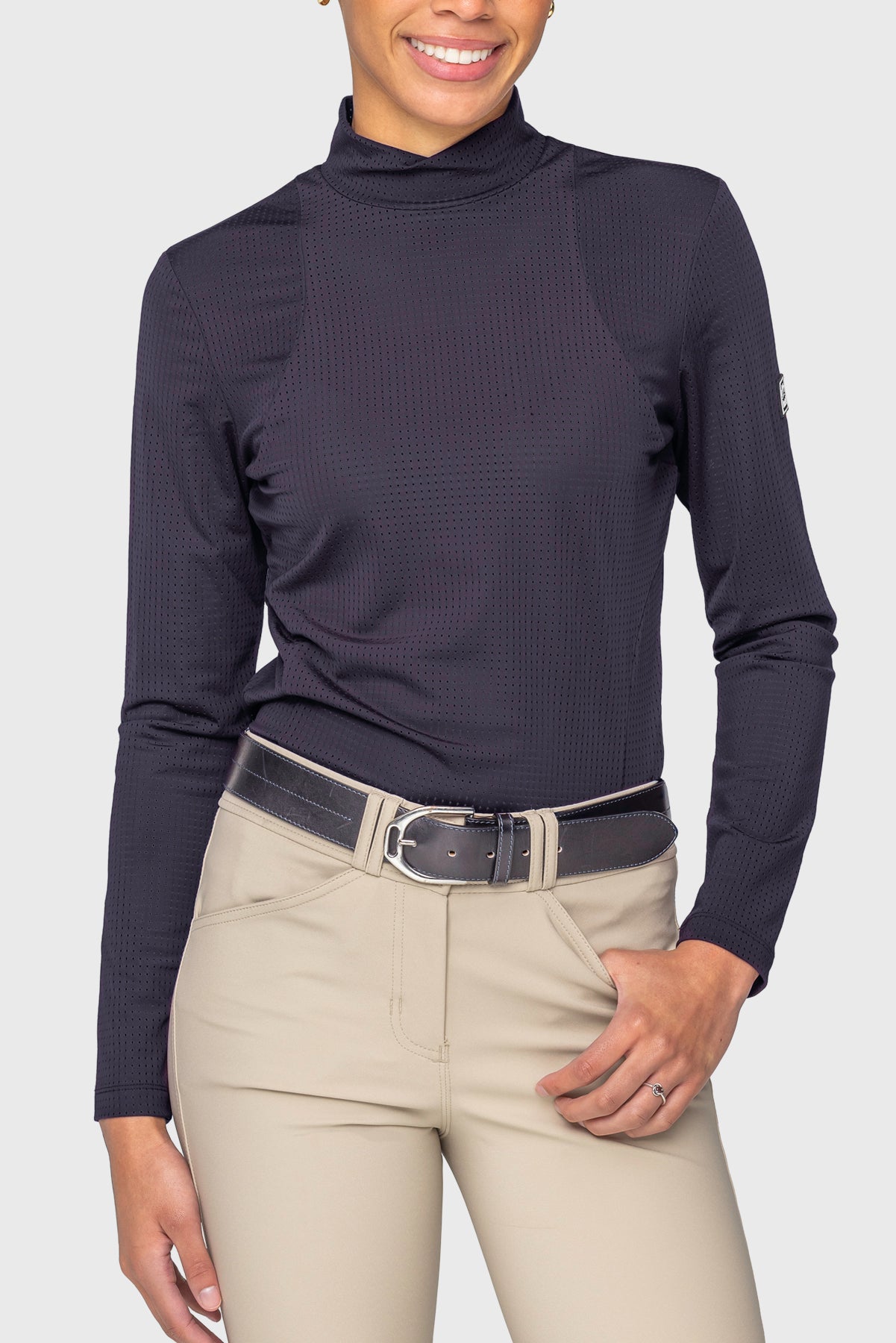 Navy Perforated Long Sleeve Mock Neck Sun Shirt Kastel Denmark US