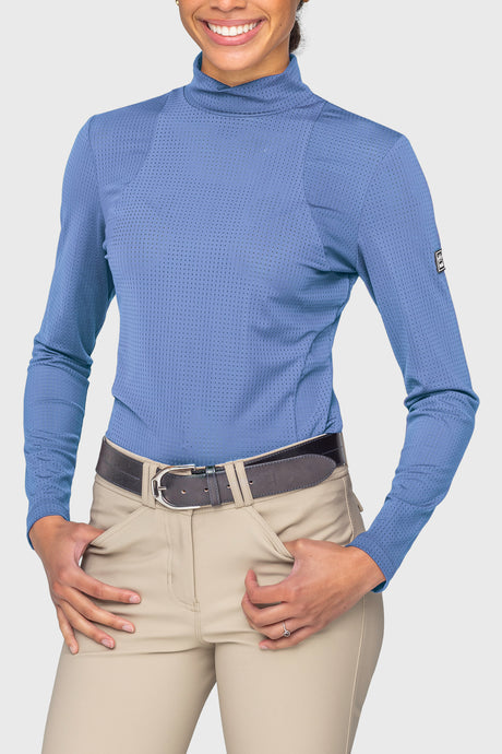 Pacific Blue Perforated Long Sleeve Mock Neck Performance Shirt Kastel Denmark US