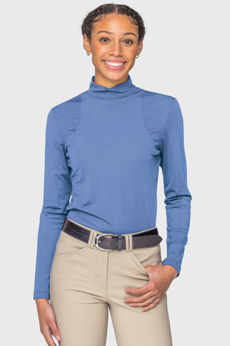 Pacific Blue Perforated Long Sleeve Mock Neck Performance Shirt Kastel Denmark US
