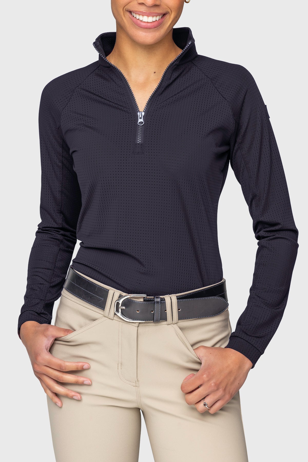 Navy Perforated Long Sleeve 1/4 Zip Sun Shirt Kastel Denmark US