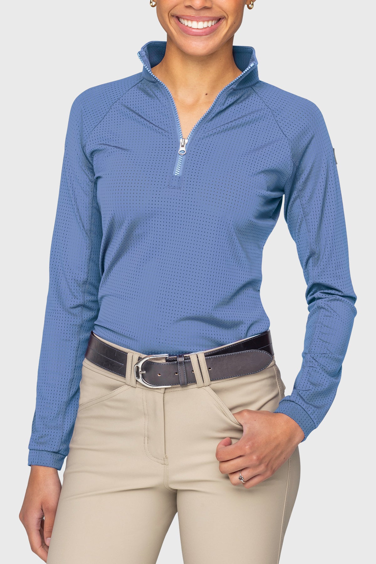 Pacific Blue Perforated Long Sleeve 1/4 Zip Sun Shirt Kastel Denmark US