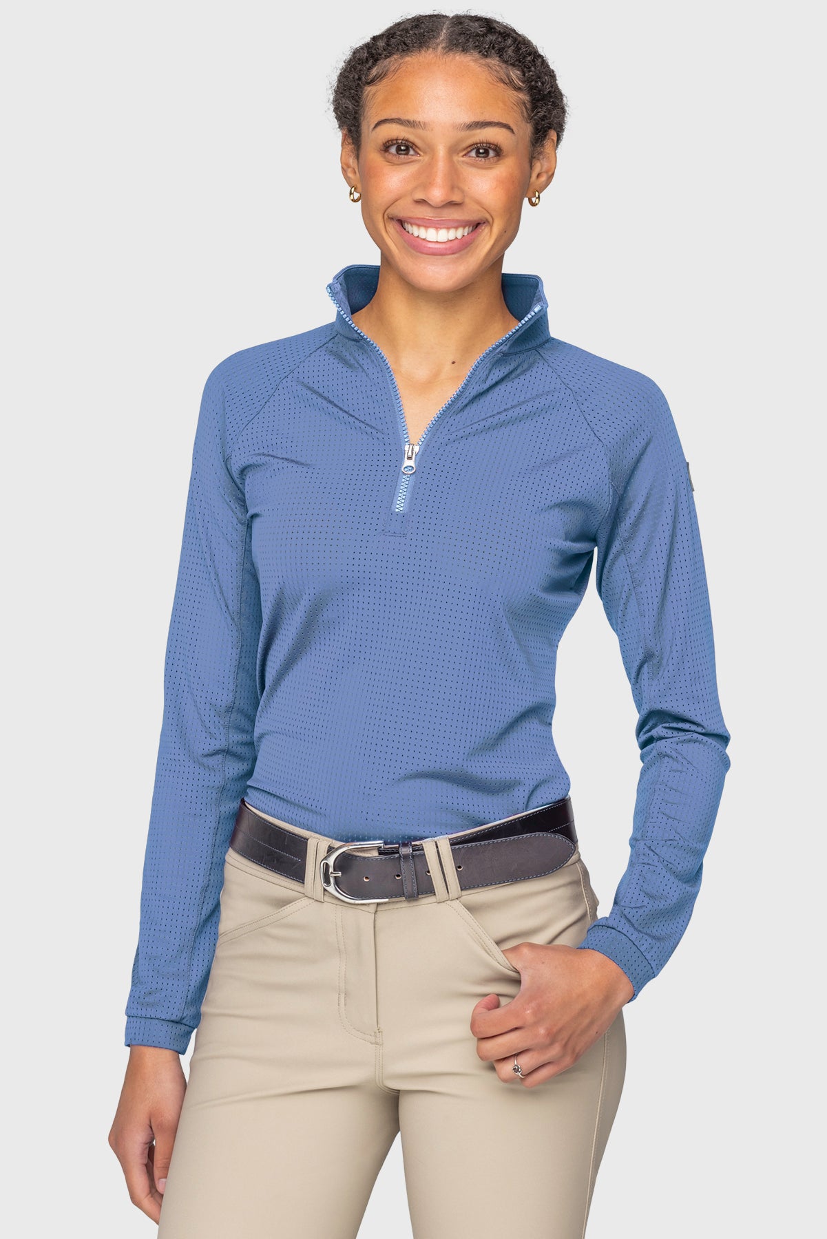 Pacific Blue Perforated Long Sleeve 1/4 Zip Performance Shirt Kastel Denmark US