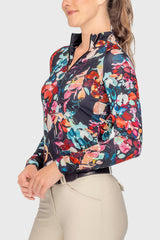 Black Watercolor Floral Long Sleeve 1/4 Zip Sun Shirt Kastel Denmark