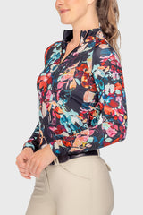 Black Watercolor Floral Long Sleeve 1/4 Zip Sun Shirt