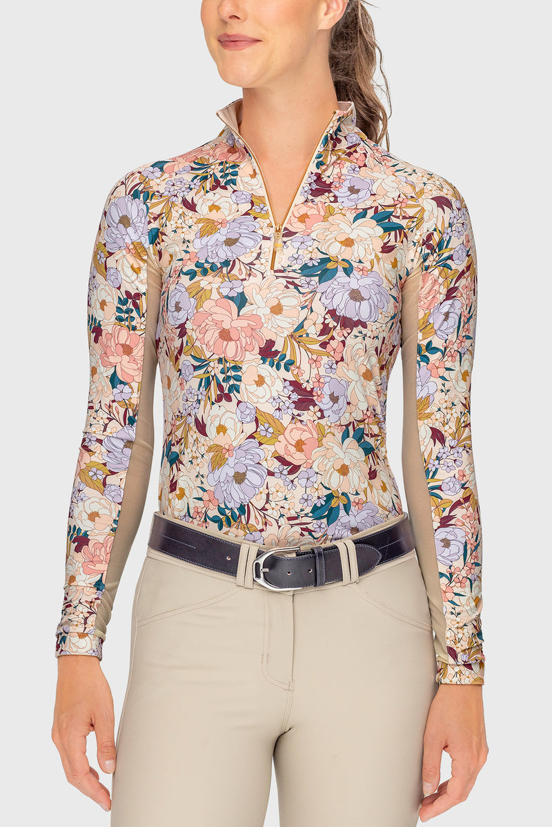 Champagne Blooming Peonies Long Sleeve 1/4 Zip Sun Shirt