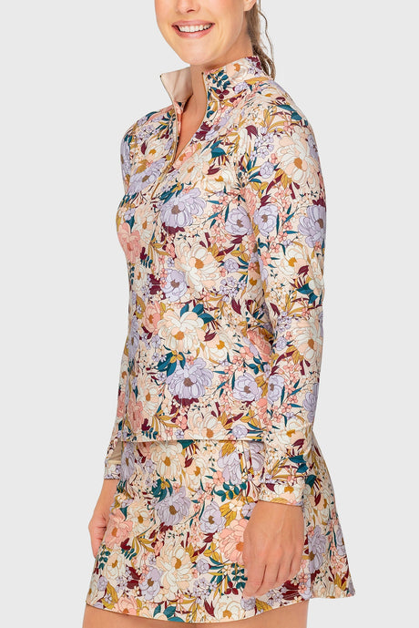 Champagne Blooming Peonies Long Sleeve 1/4 Zip Sun Shirt Kastel Denmark