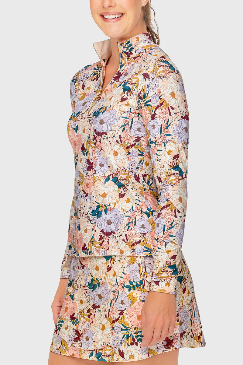 Champagne Blooming Peonies Long Sleeve 1/4 Zip Sun Shirt