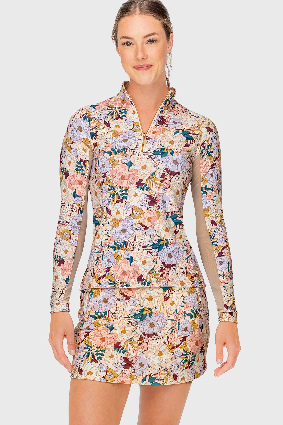 Champagne Blooming Peonies Long Sleeve 1/4 Zip Sun Shirt Kastel Denmark