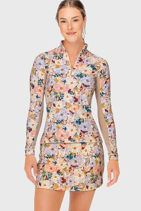 Champagne Blooming Peonies Long Sleeve 1/4 Zip Sun Shirt Kastel Denmark