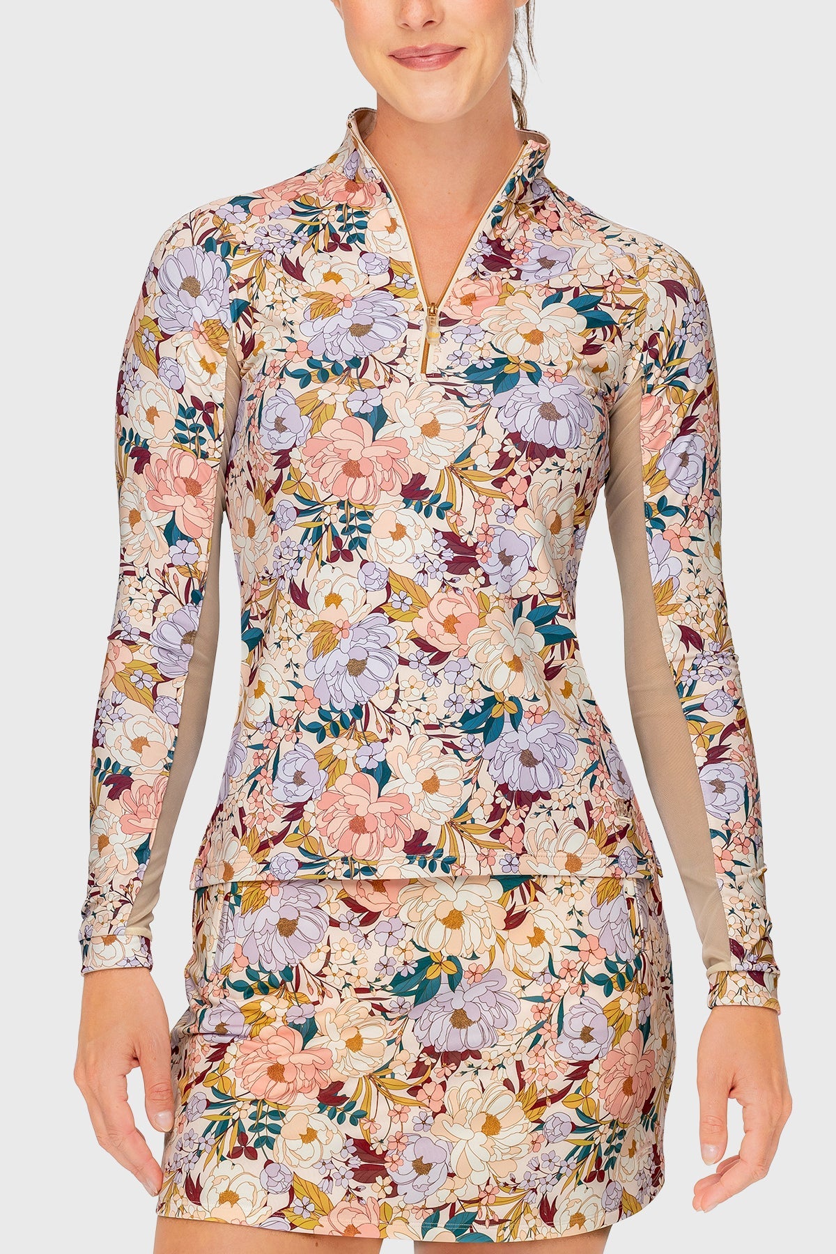 Champagne Blooming Peonies Long Sleeve 1/4 Zip Sun Shirt Kastel Denmark