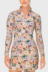 Champagne Blooming Peonies Long Sleeve 1/4 Zip Sun Shirt Kastel Denmark