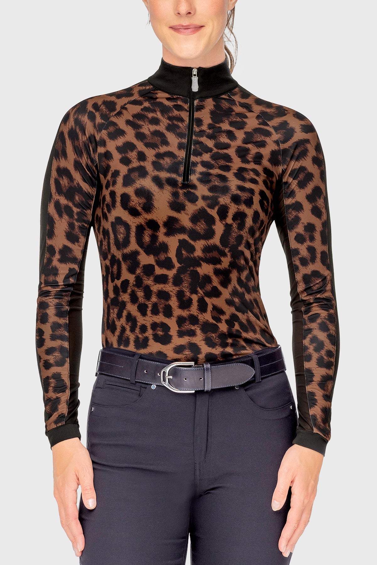 Espresso Leopard Long Sleeve 1/4 Zip Sun Shirt Kastel Denmark