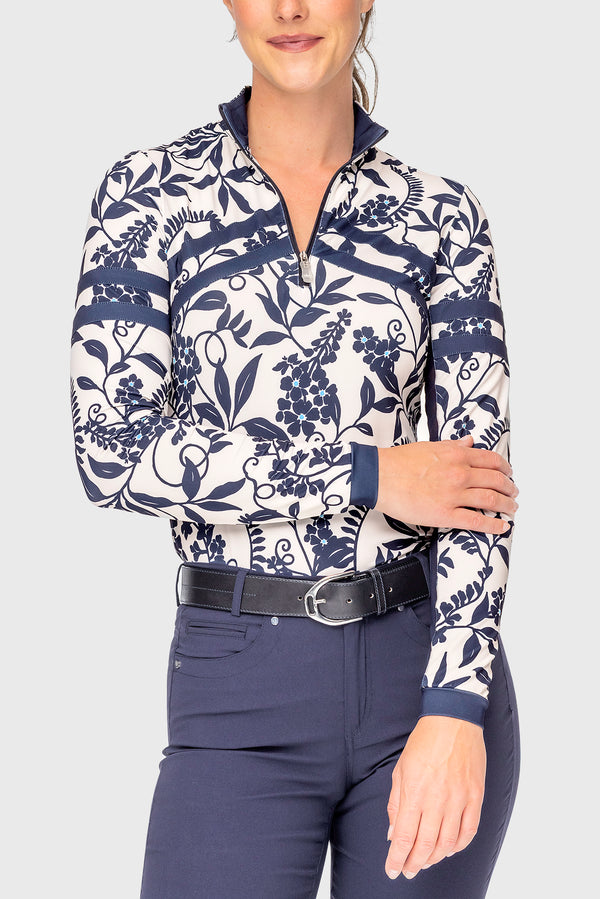 Gardenia Climbing Vine Long Sleeve Chevron 1/4 Zip Sun Shirt