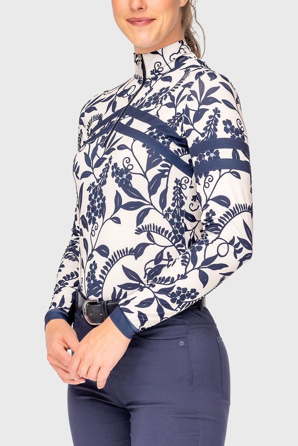 Gardenia Climbing Vine Long Sleeve Chevron 1/4 Zip Sun Shirt